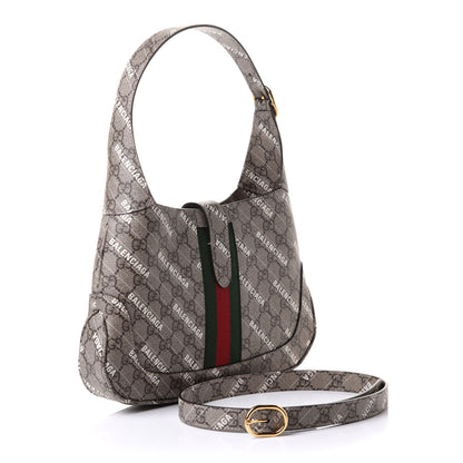 Gucci X BALENCIAGA GG Supreme Monogram Striped Logo Print Web Small Jackie 1961 Hobo Beige Ebony Mystic White 2 of 11