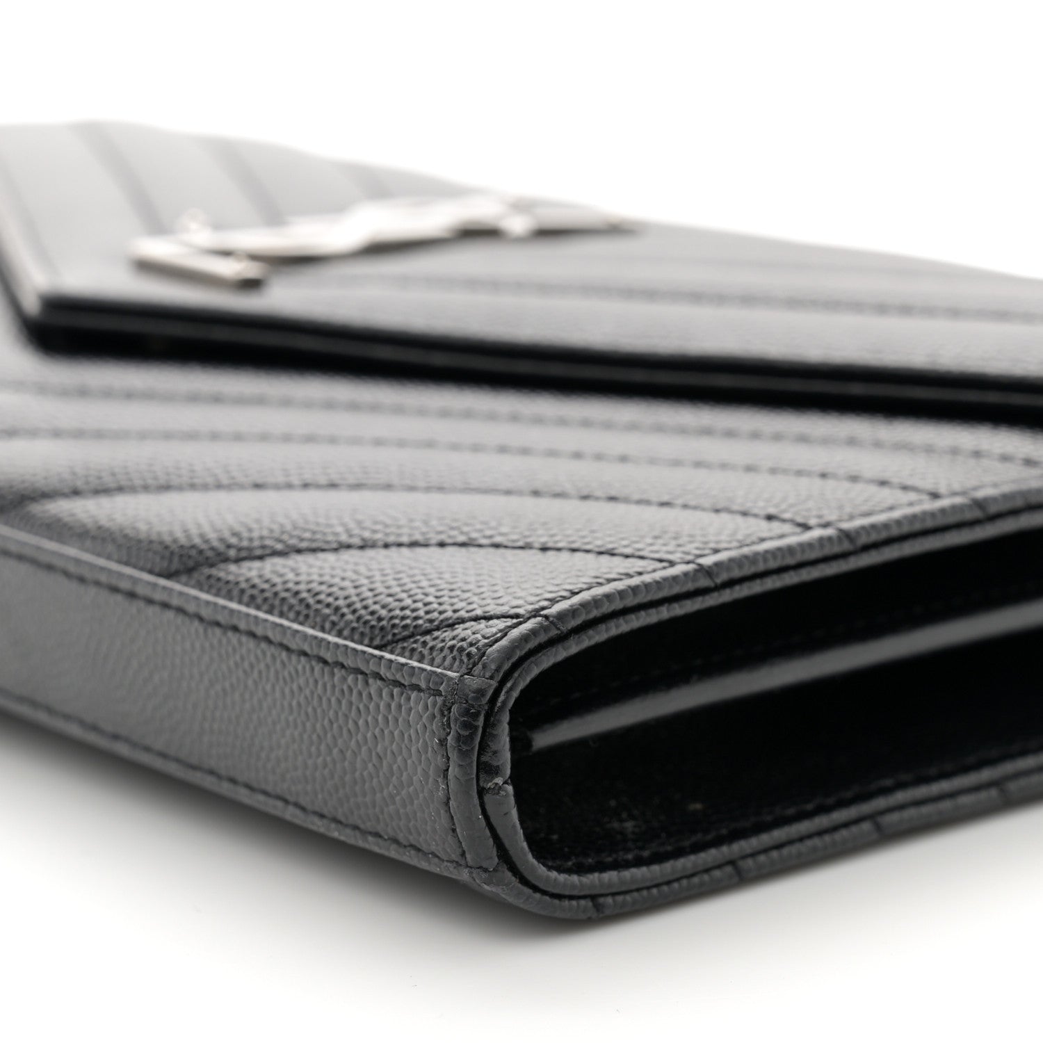 Saint Laurent Grain De Poudre Matelasse Chevron Monogram Chain Wallet Black 10 of 10