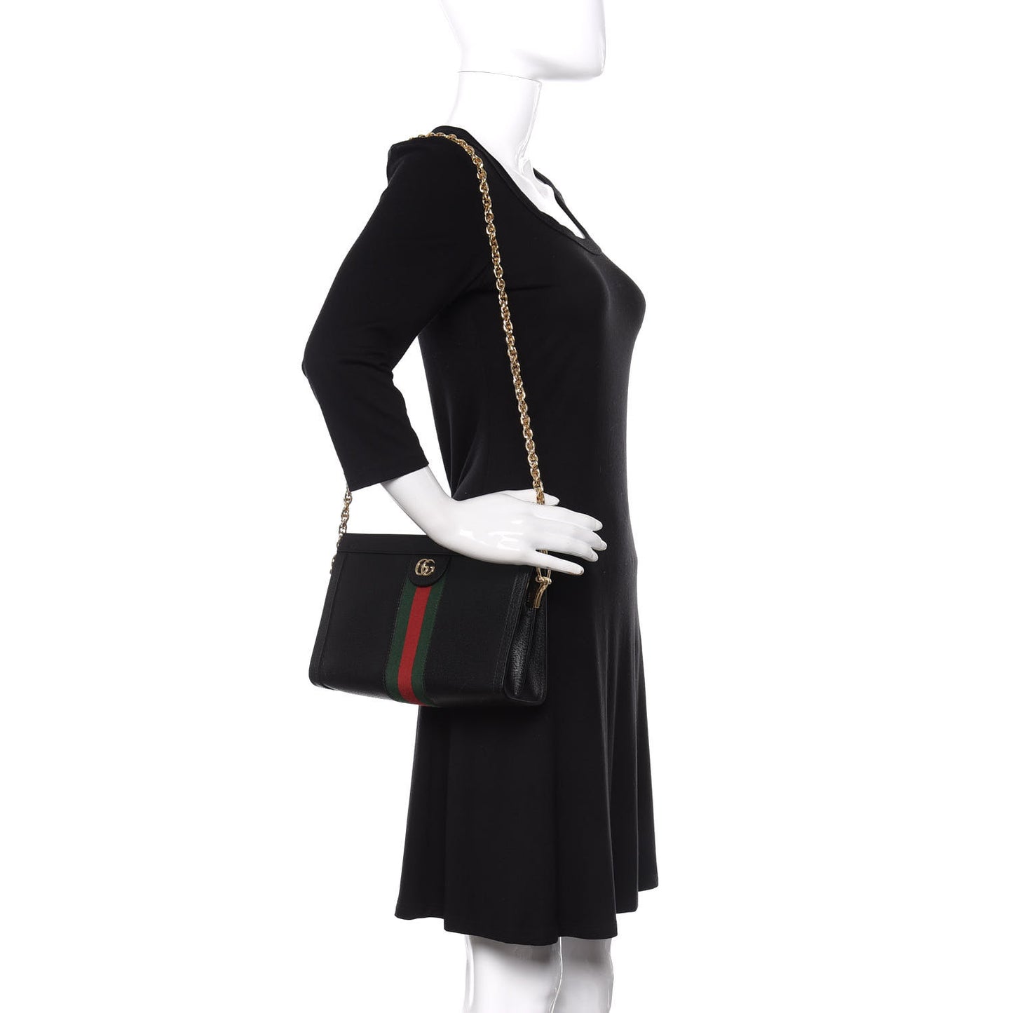 Calfskin GG Web Small Ophidia Chain Shoulder Bag Black