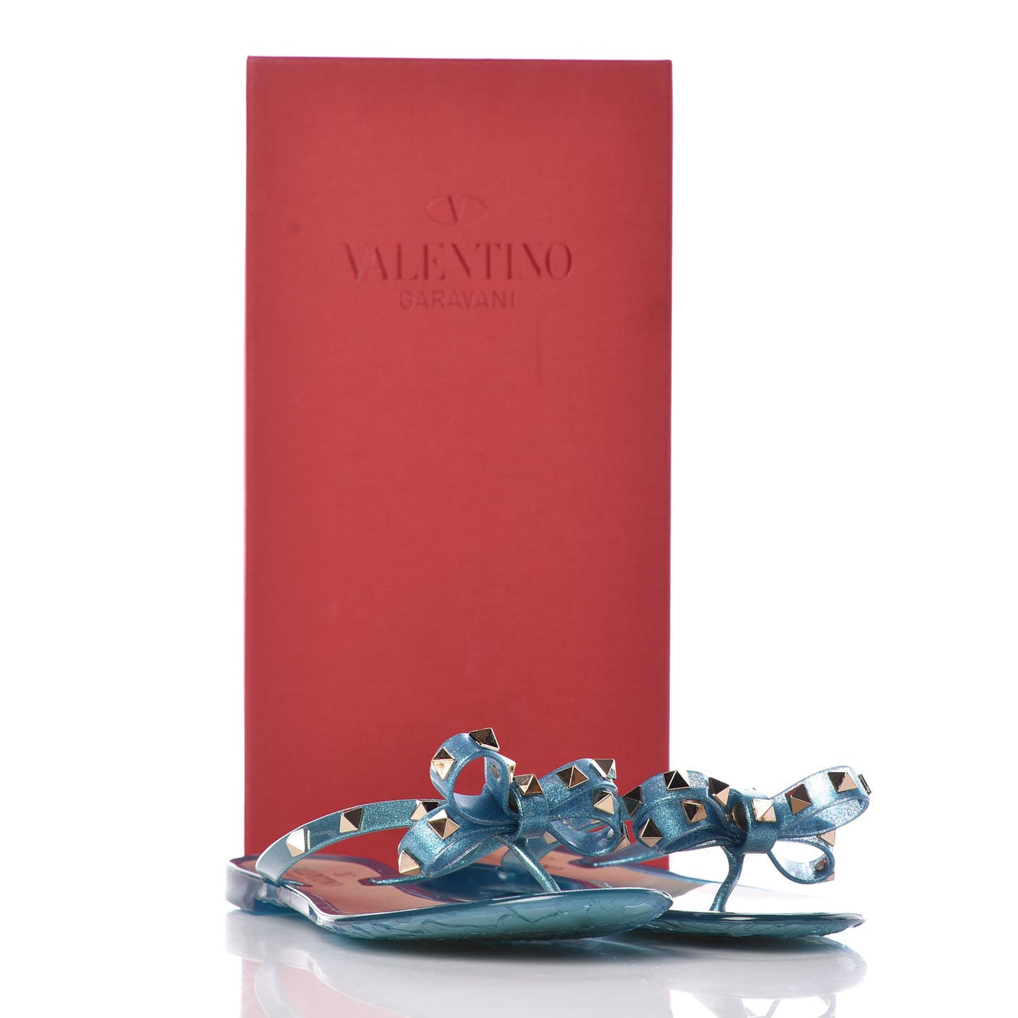 PVC Jelly Glitter Rockstud Bow Thong Sandals 38 Cerulean