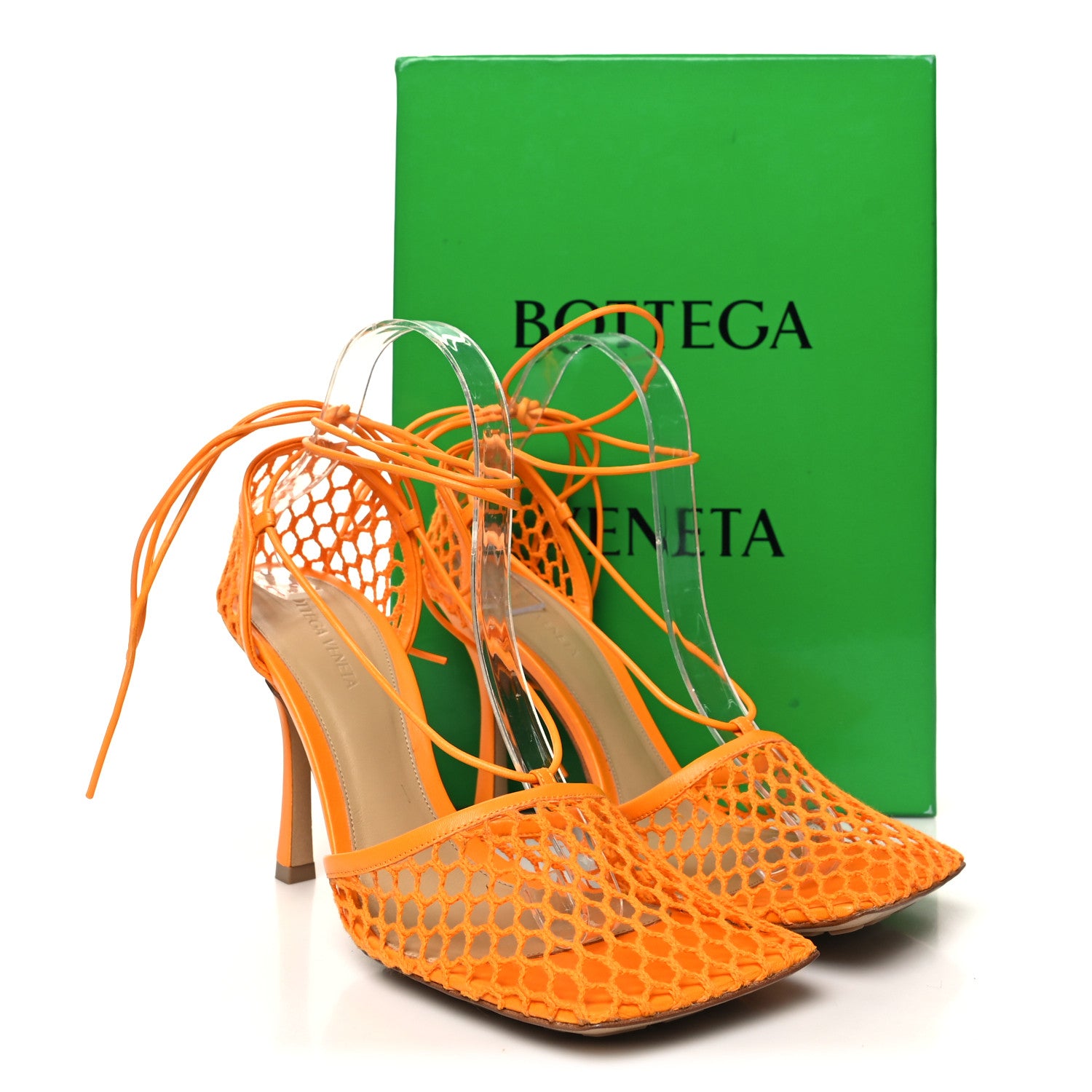 Bottega Veneta Mesh Nappa Stretch Ankle Tie Sandals 41 Tangerine 8 of 8