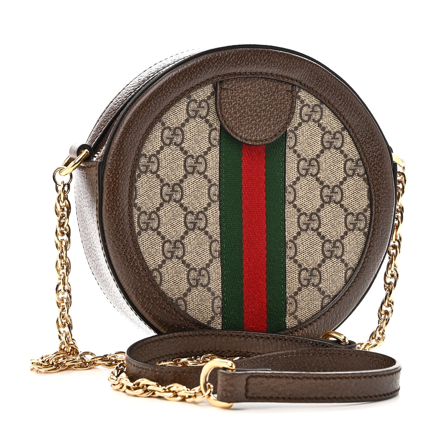 Gucci GG Supreme Monogram Web Mini Ophidia Round Shoulder Bag Brown 3 of 10