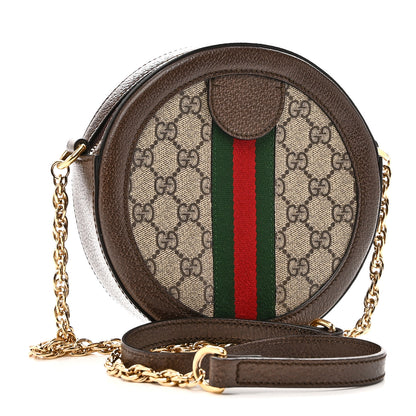 Gucci GG Supreme Monogram Web Mini Ophidia Round Shoulder Bag Brown 3 of 10