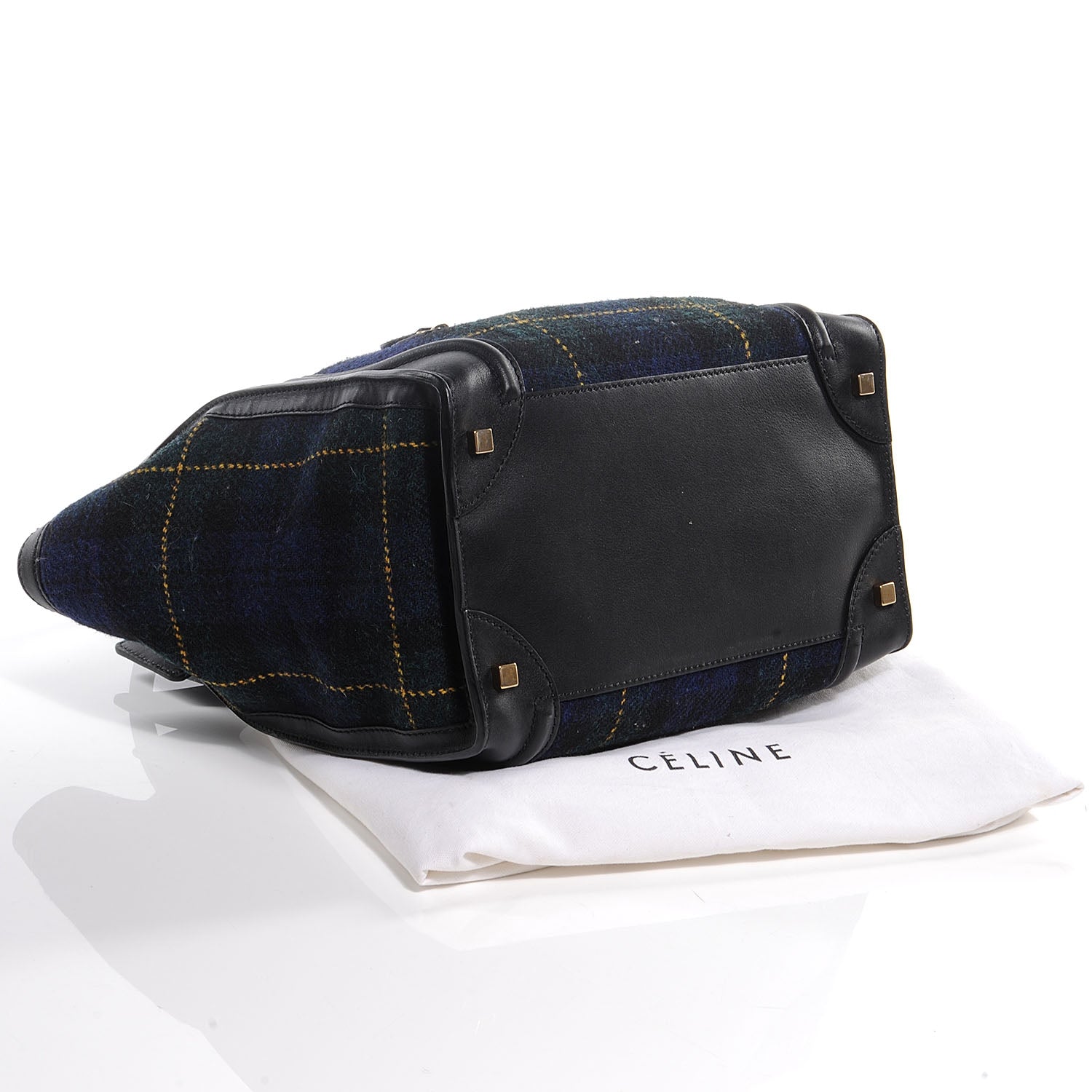 Celine Leather and Tweed Tartan Mini Luggage Bag Midnight 4 of 8