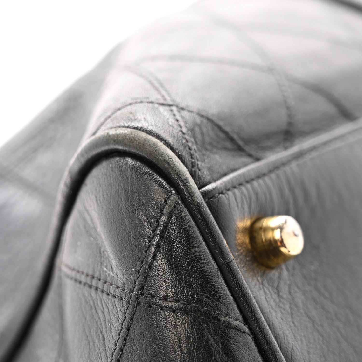 Chanel Calfskin Stitched Duffle Travel Bag Black 13 of 15