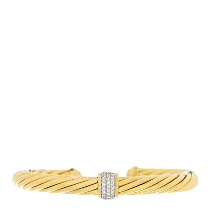 David Yurman DAVID YURMAN 18K Yellow Gold Diamond 7mm Cable Classics Single Station Bracelet 1 of 3