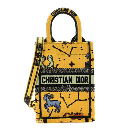 Christian Dior Canvas Embroidered Pixel Zodiac Mini Book Tote Phone Bag Jaune Multicolor 1 of 10
