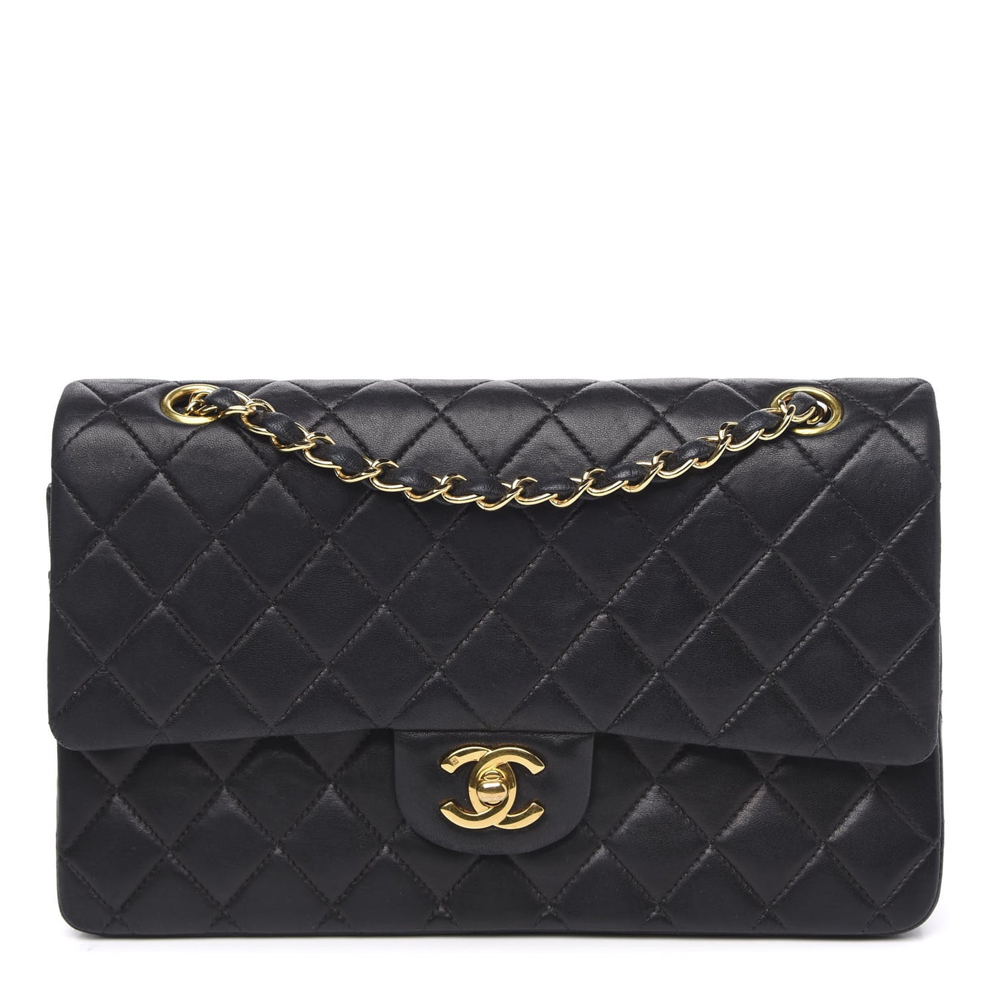 Lambskin Quilted Medium Double Flap Black