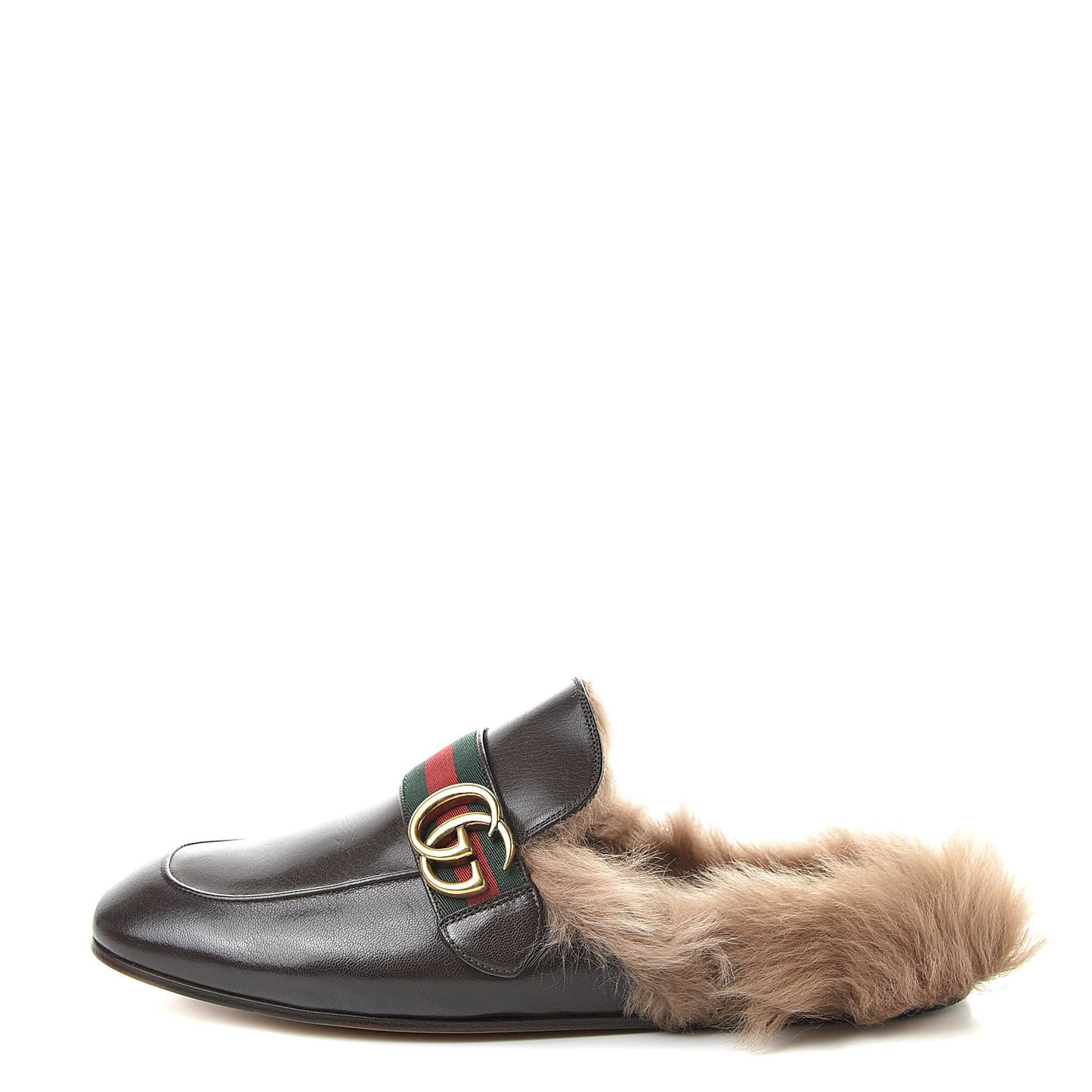 Goatskin Fur Web GG Mens Princetown Slippers 8 Cocoa