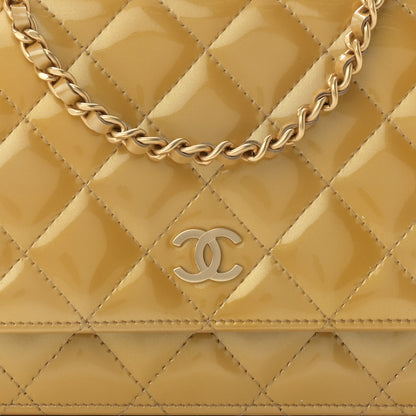 Chanel Metallic Patent Quilted Wallet On Chain WOC Gold 9 of 12