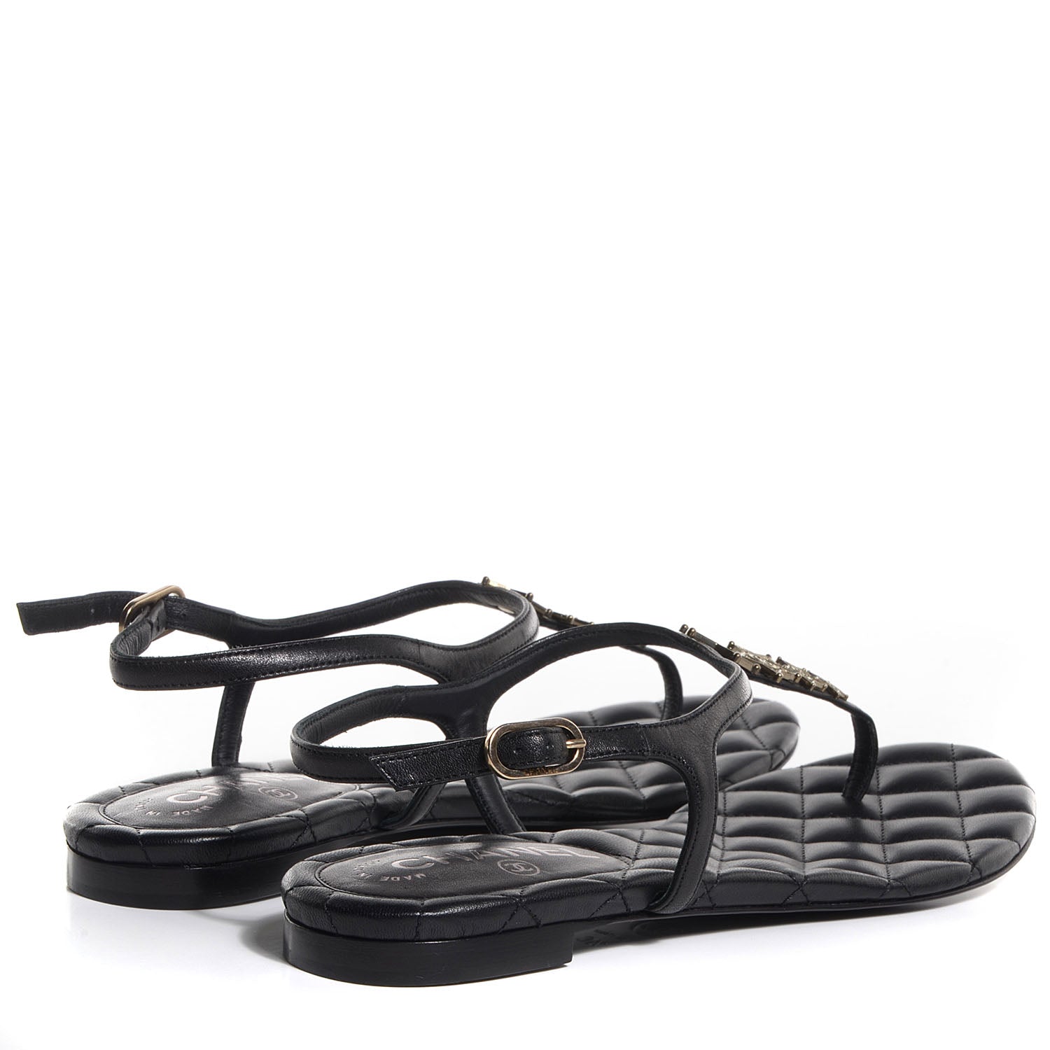 Chanel Calfskin Quilted Star CC Thong Sandals Black 38.5 4 of 7