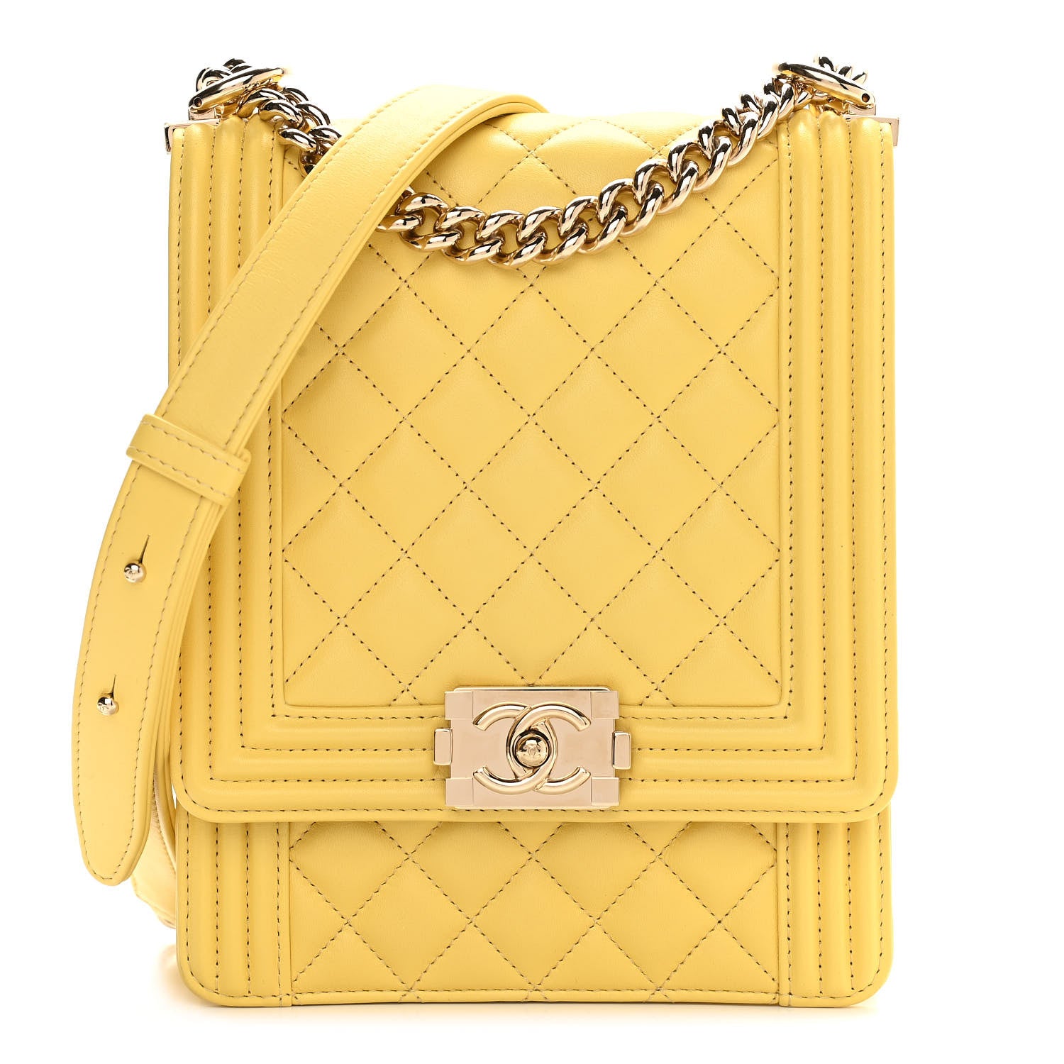 Chanel Lambskin Quilted North South Boy Flap Yellow 1 of 11