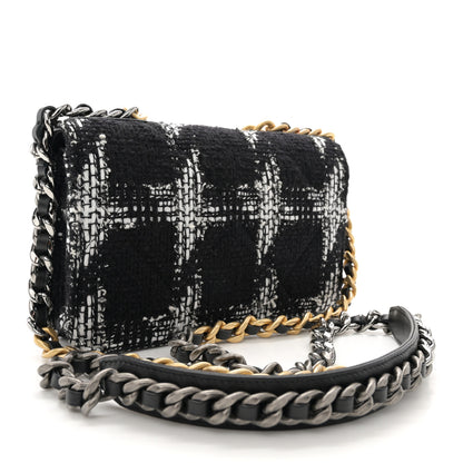 Chanel Tweed Quilted Chanel 19 Wallet On Chain WOC Black White 3 of 12