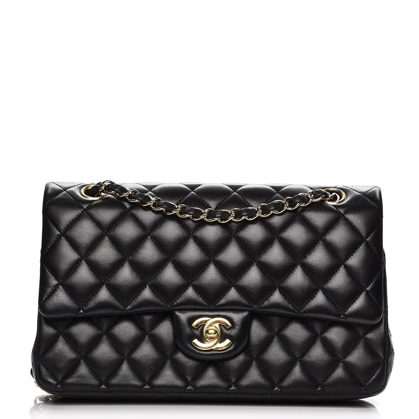 Lambskin Quilted Medium Double Flap Black