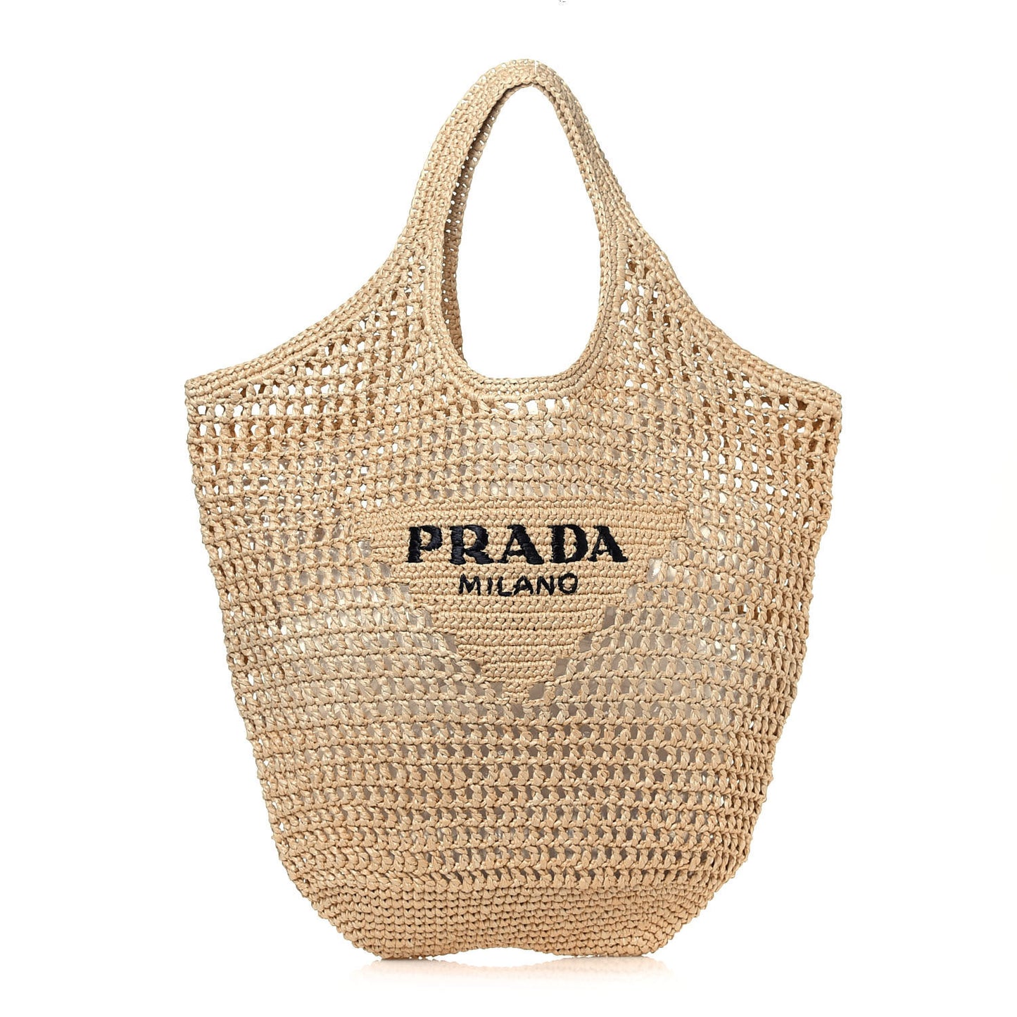 Yarn Raffia Effect Crochet Logo Embroidered Shopping Tote Bag Naturale