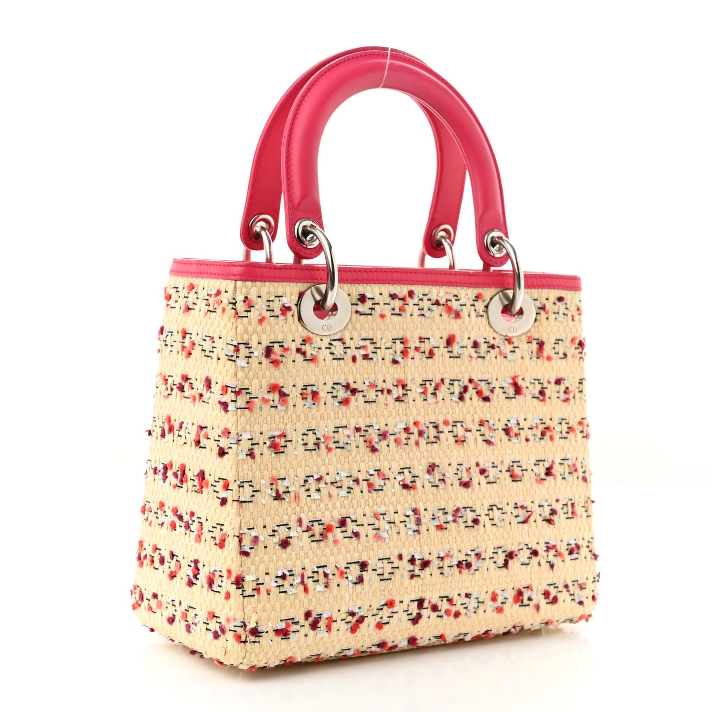 Raffia Tweed Medium Lady Dior Pink Beige