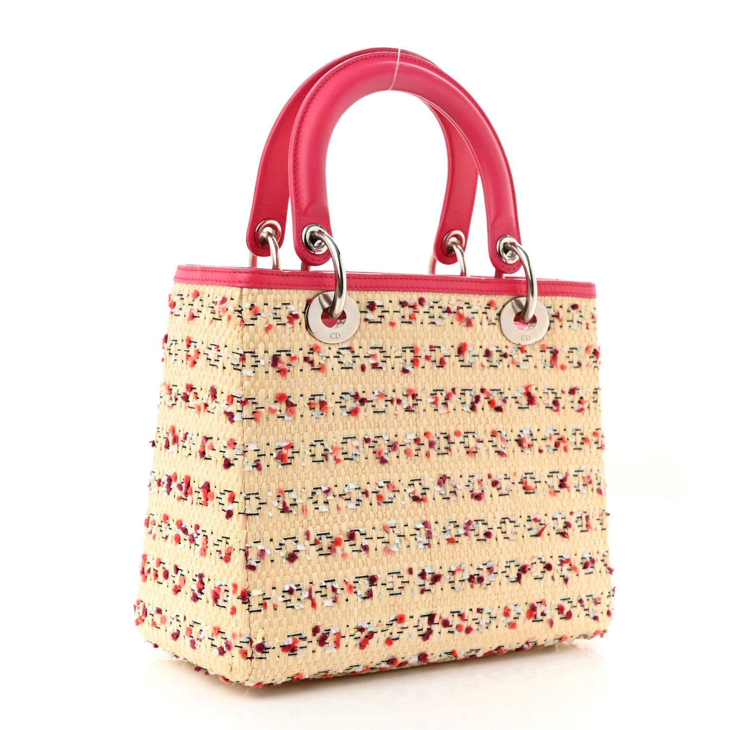 Christian Dior Raffia Tweed Medium Lady Dior Pink Beige 2 of 11