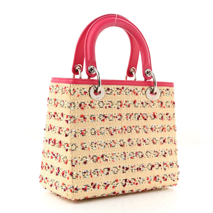 Christian Dior Raffia Tweed Medium Lady Dior Pink Beige 2 of 11