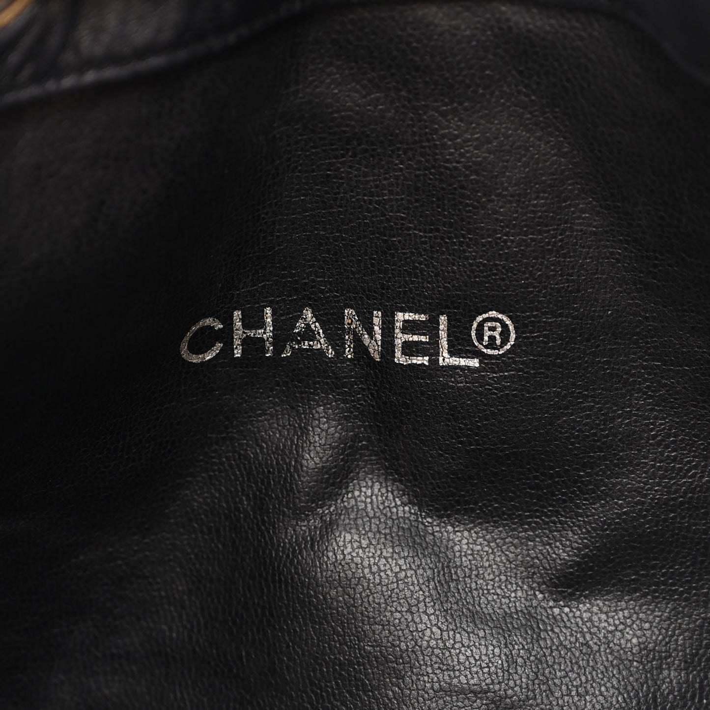 Grained Calfskin Lambskin Quilted Drawstring Bucket Bag Black