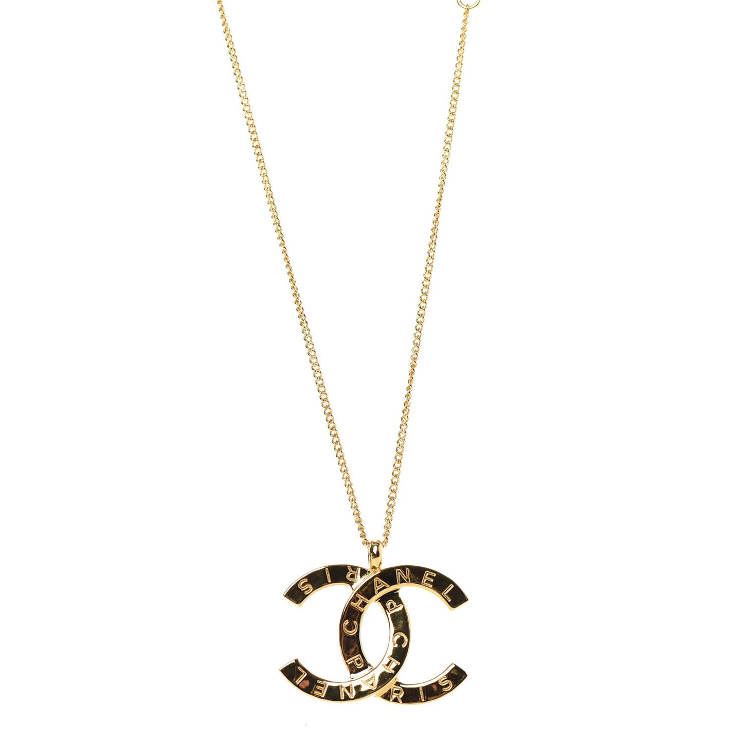 Metal CC Paris Button Necklace Gold