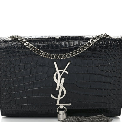 Saint Laurent SAINT LAURENT Calfskin Crocodile Embossed Small Classic Monogram Kate Tassel Satchel Black 7 of 12