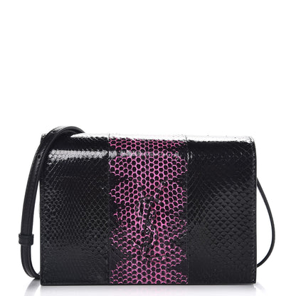Saint Laurent Snakeskin Two Tone Monogram Toy Kate Strap Wallet Nero Black Fuchsia 1 of 7