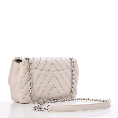 Chanel Calfskin Studded Chevron Quilted Small Stud Wars Flap White 3 of 8