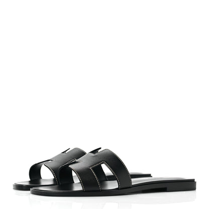 Hermes Box Calfskin Oran Sandals 38.5 Black 3 of 8