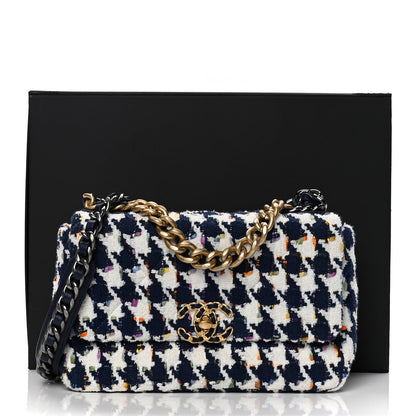 Chanel Tweed Quilted Medium Chanel 19 Flap Ecru Navy Blue Multicolor 8 of 8