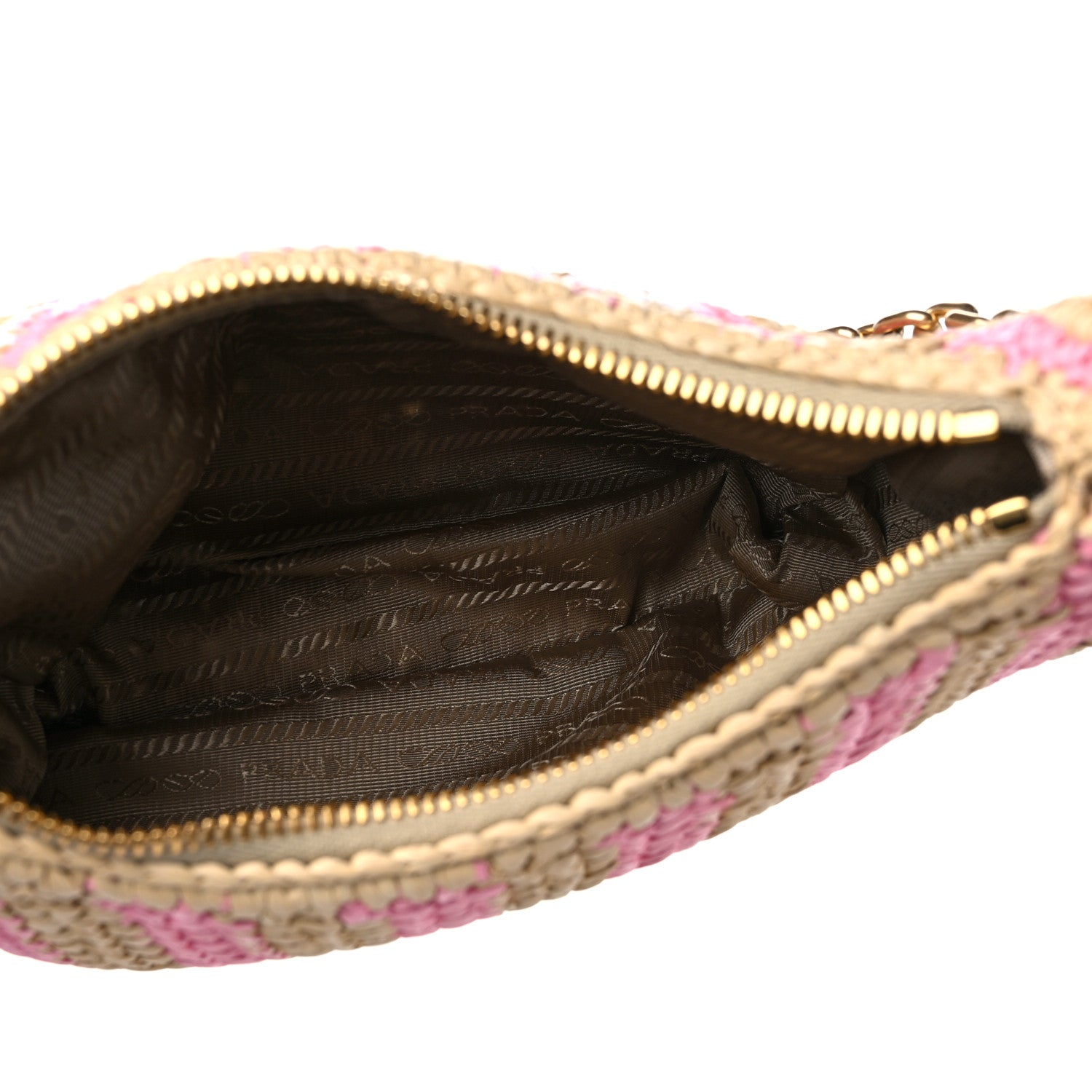 Prada Yarn Raffia Effect Crochet Striped Re-Edition 2005 Shoulder Bag Naturale Petalo 5 of 9