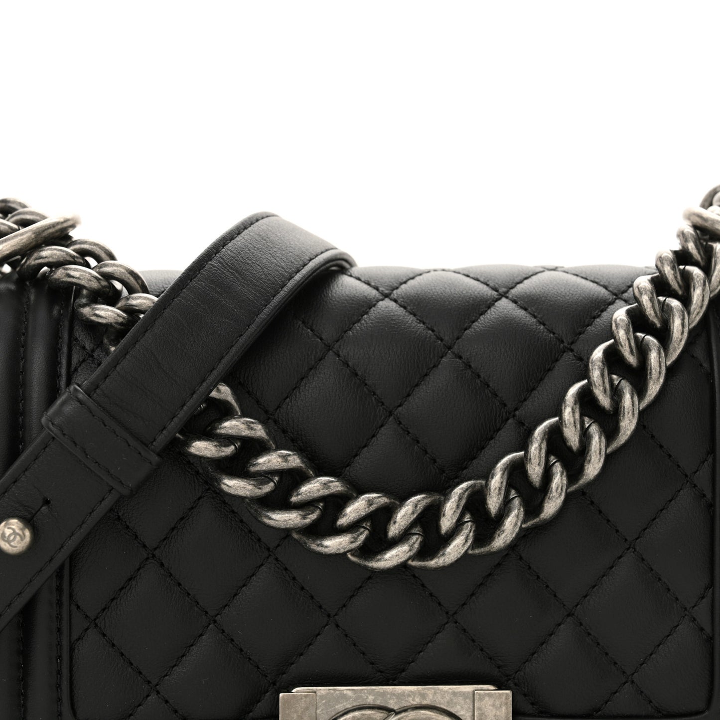 Calfskin Quilted Small Boy Flap Black