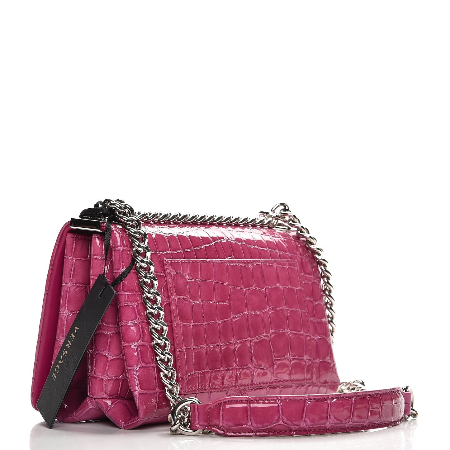 Croc Stamped Patent Palazzo Sultan Shoulder Bag Praire Pink