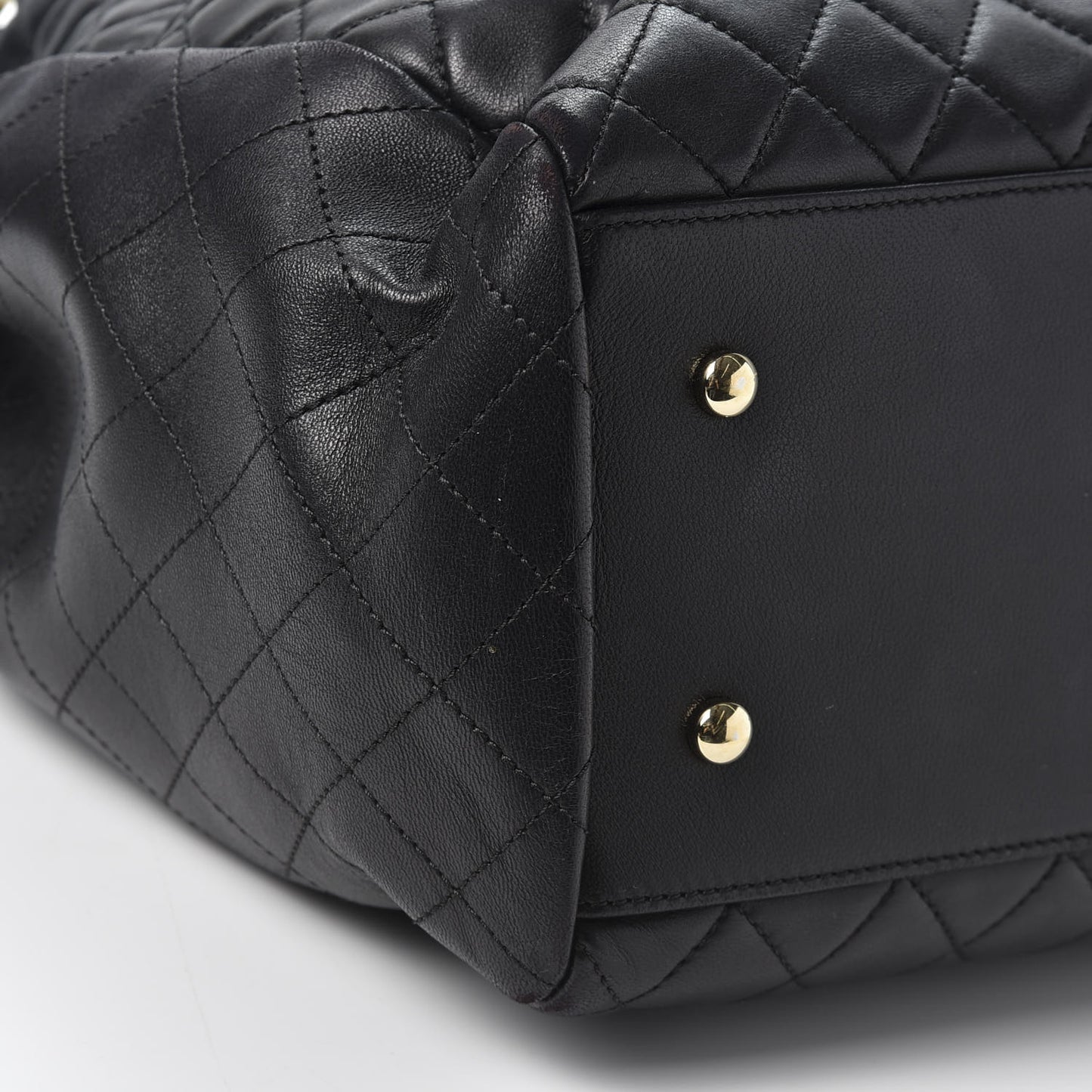 Lambskin Quilted Large Drawstring Bag Black