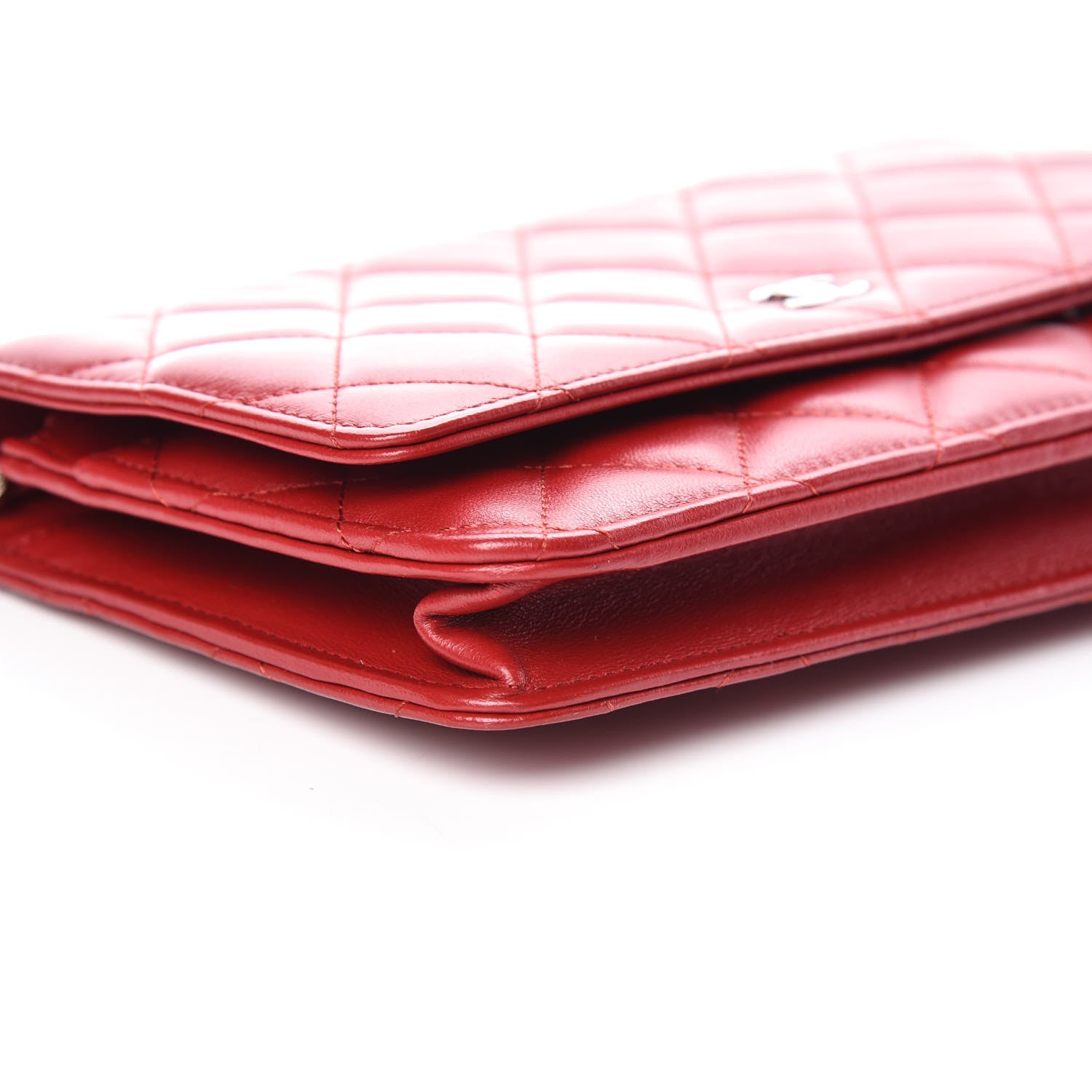 Chanel Lambskin Quilted Wallet On Chain WOC Red 5 of 10