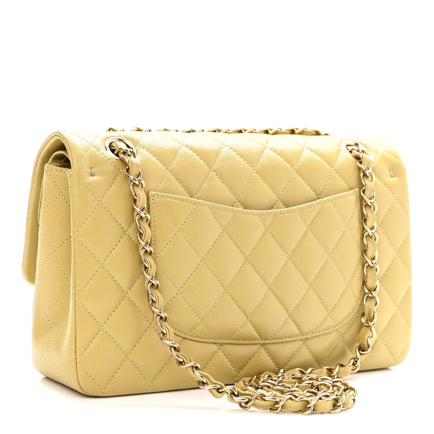 Caviar Quilted Medium Double Flap Light Green