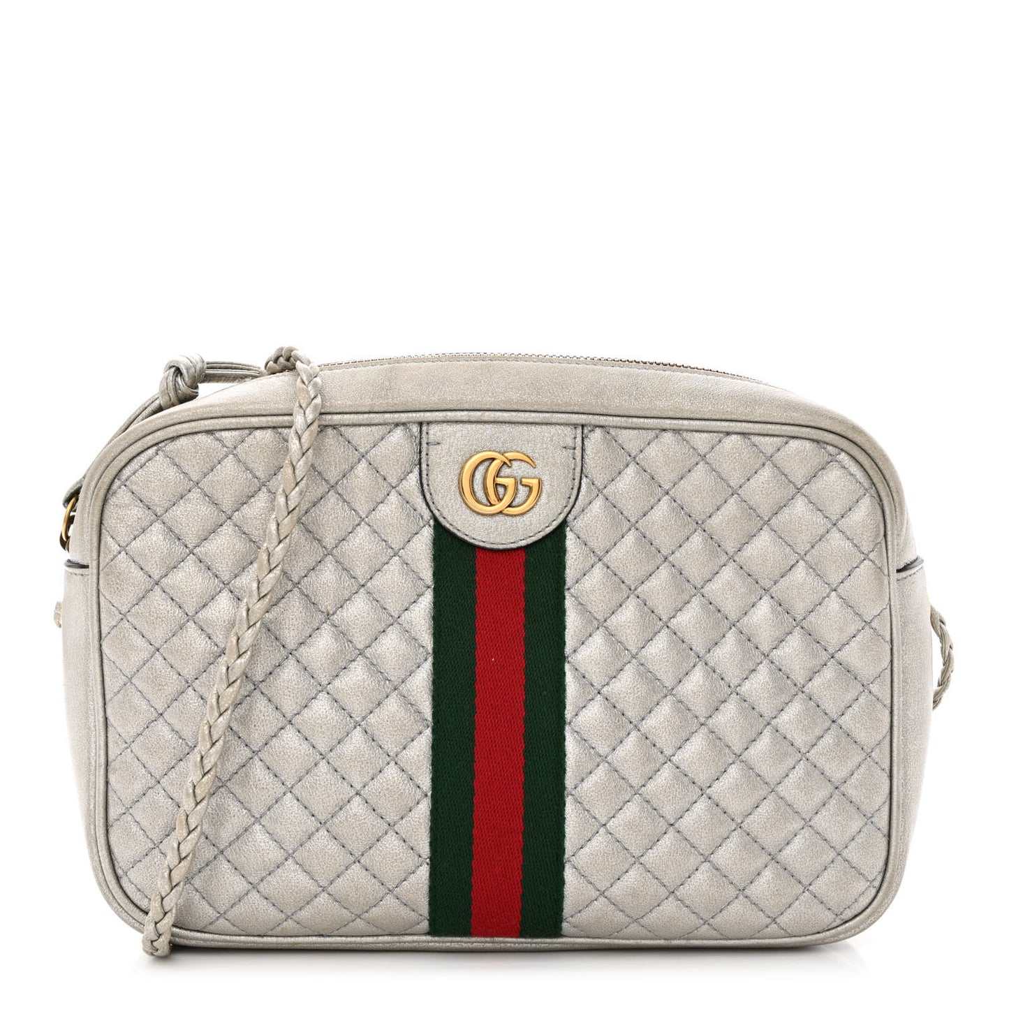 Laminated Nappa Web Trapuntata Small GG Shoulder Bag Argento