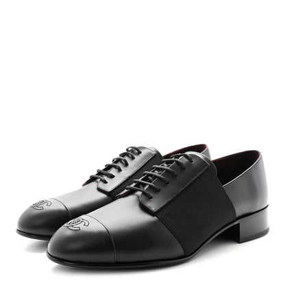 Chanel Calfskin Elastic Lace Up Cap Toe CC Loafers 40 Black 4 of 9