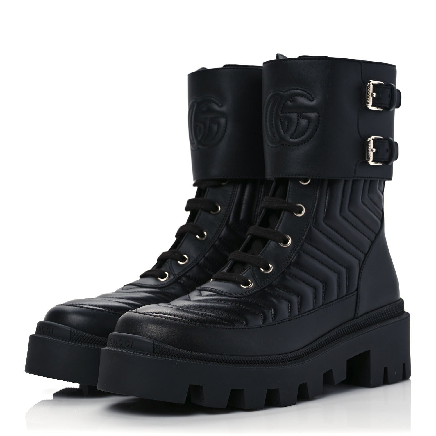 Gucci Nappa Frances GG Matelasse Platform Combat Boots 37 Black 3 of 10