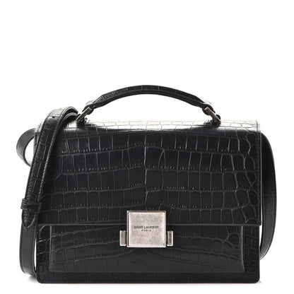 Saint Laurent Calfskin Crocodile Embossed Medium Bellechasse Satchel Matte Black 1 of 9