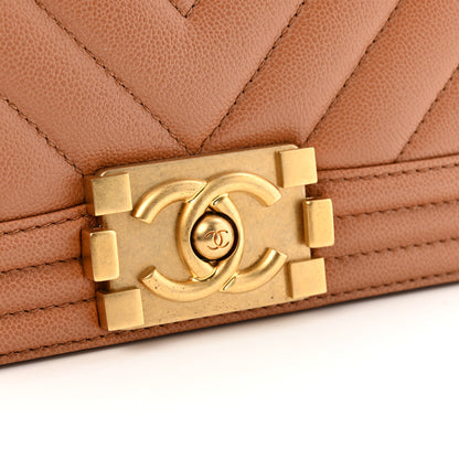Chanel Caviar Chevron Quilted Small Boy Flap Brown 11 of 12