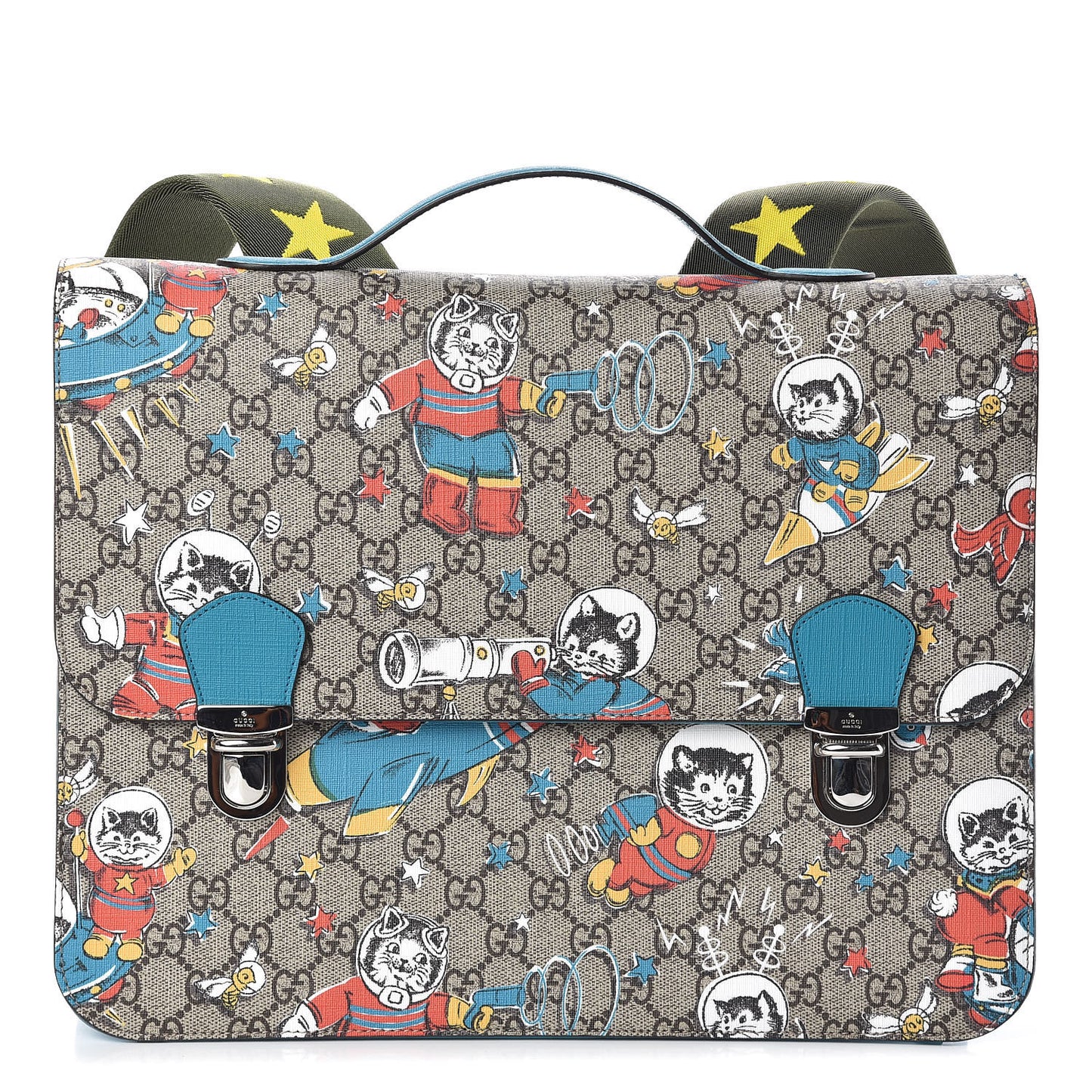 GG Supreme Monogram Space Cats Childrens Backpack Blue