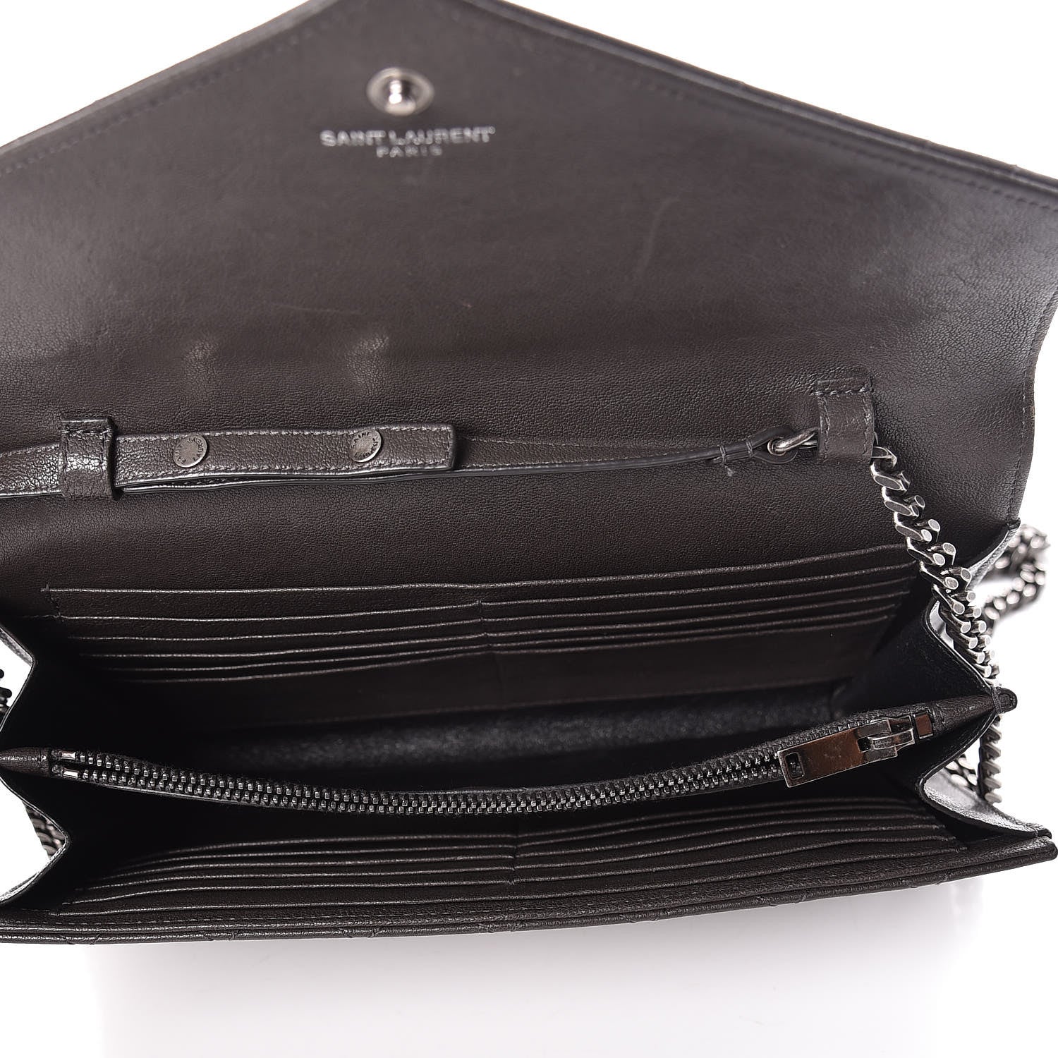 Saint Laurent Sheepskin Tri-Quilt Monogram Envelope Chain Wallet Earth 5 of 9