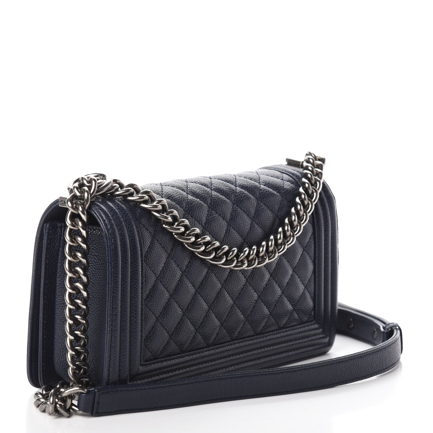 Caviar Quilted Medium Boy Flap Navy