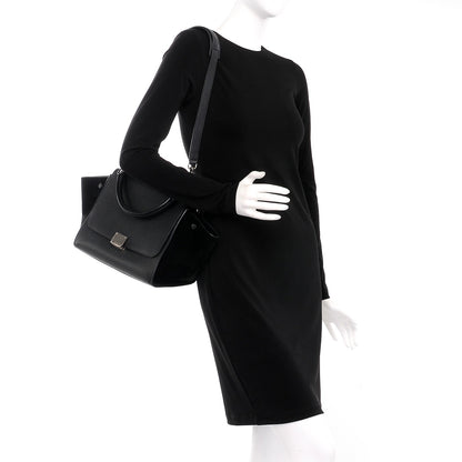 Celine Drummed Calfskin Suede Small Trapeze Black 2 of 7