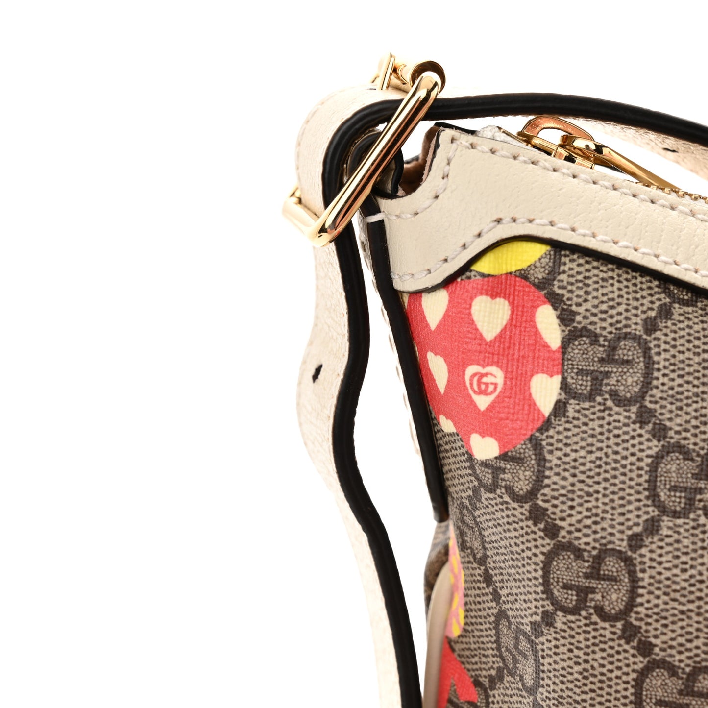 GG Supreme Monogram Les Pommes Small Ophidia Half Moon Hobo Beige Multicolor Mystic White