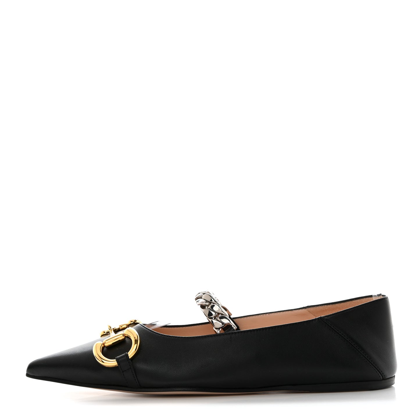 Nappa Lumiere Deva Horsebit Chain Embellished Flats 36.5 Black