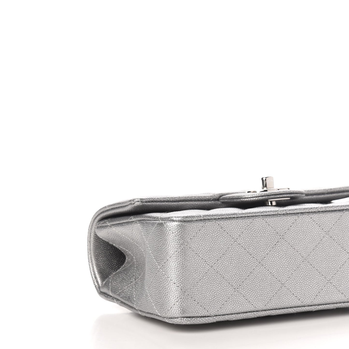 Metallic Caviar Quilted Mini Top Handle Rectangular Flap Silver