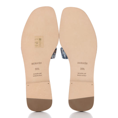 Hermes Cotton Canvas Oran Sandals 39.5 Multicolor Bleu Dorset 6 of 11