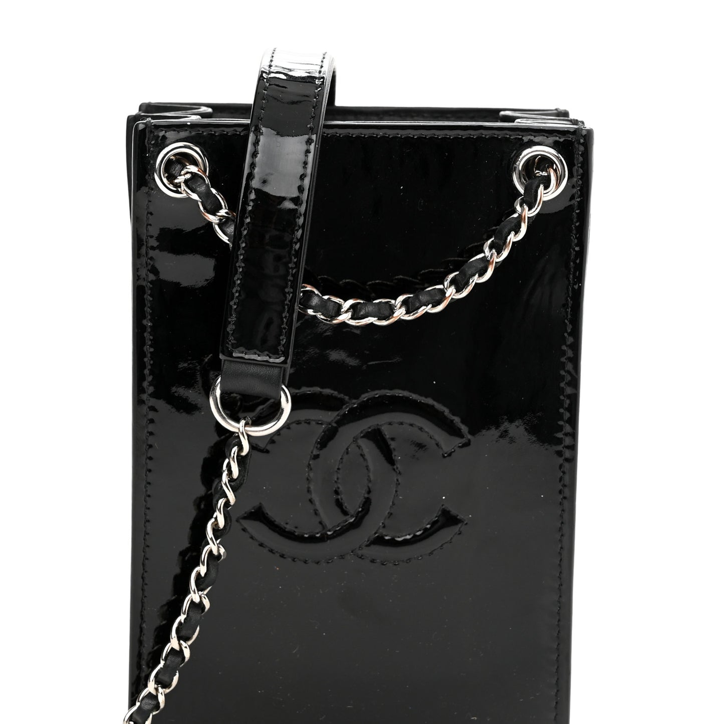 Patent CC Phone Holder Crossbody Black