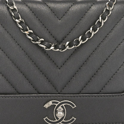 Chanel Metallic Goatskin Chevron Quilted Vintage Mademoiselle Wallet On Chain WOC Charcoal 8 of 11